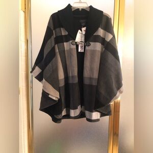 Plaid Poncho with Toggle Closure